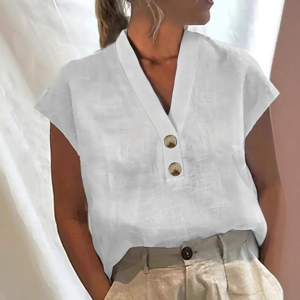 Women's Casual V-Neck Short-Sleeve Printed Top