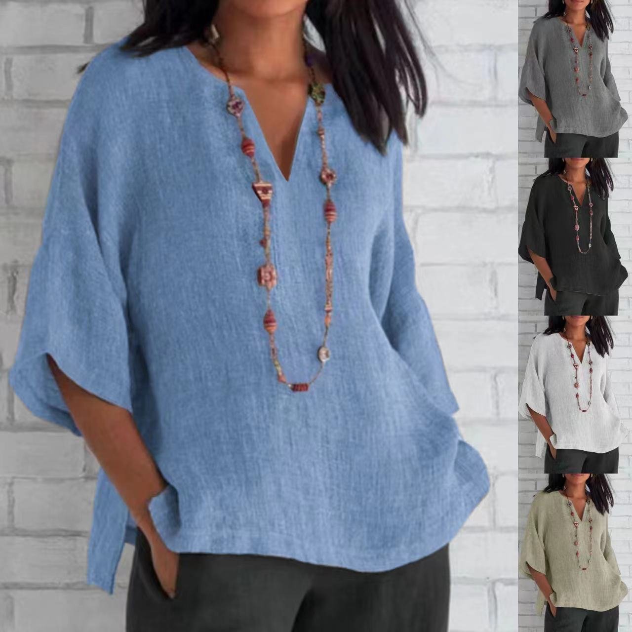 Loose Fit Casual Shirt for Women - Sky Blue, Khaki, Gray, White, Black