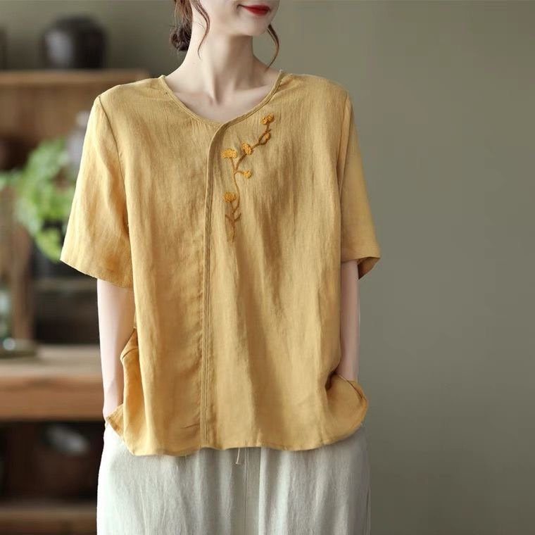 Retro Style Loose Fit Breathable T-Shirt for Women