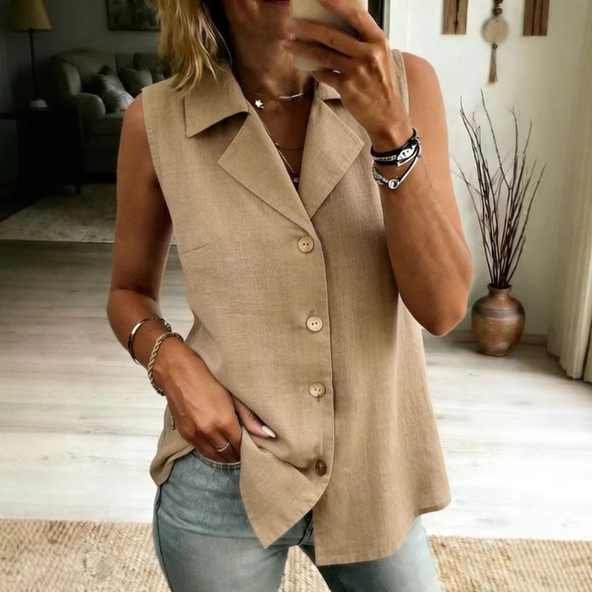 Women's Loose Fit Solid Vest Top
