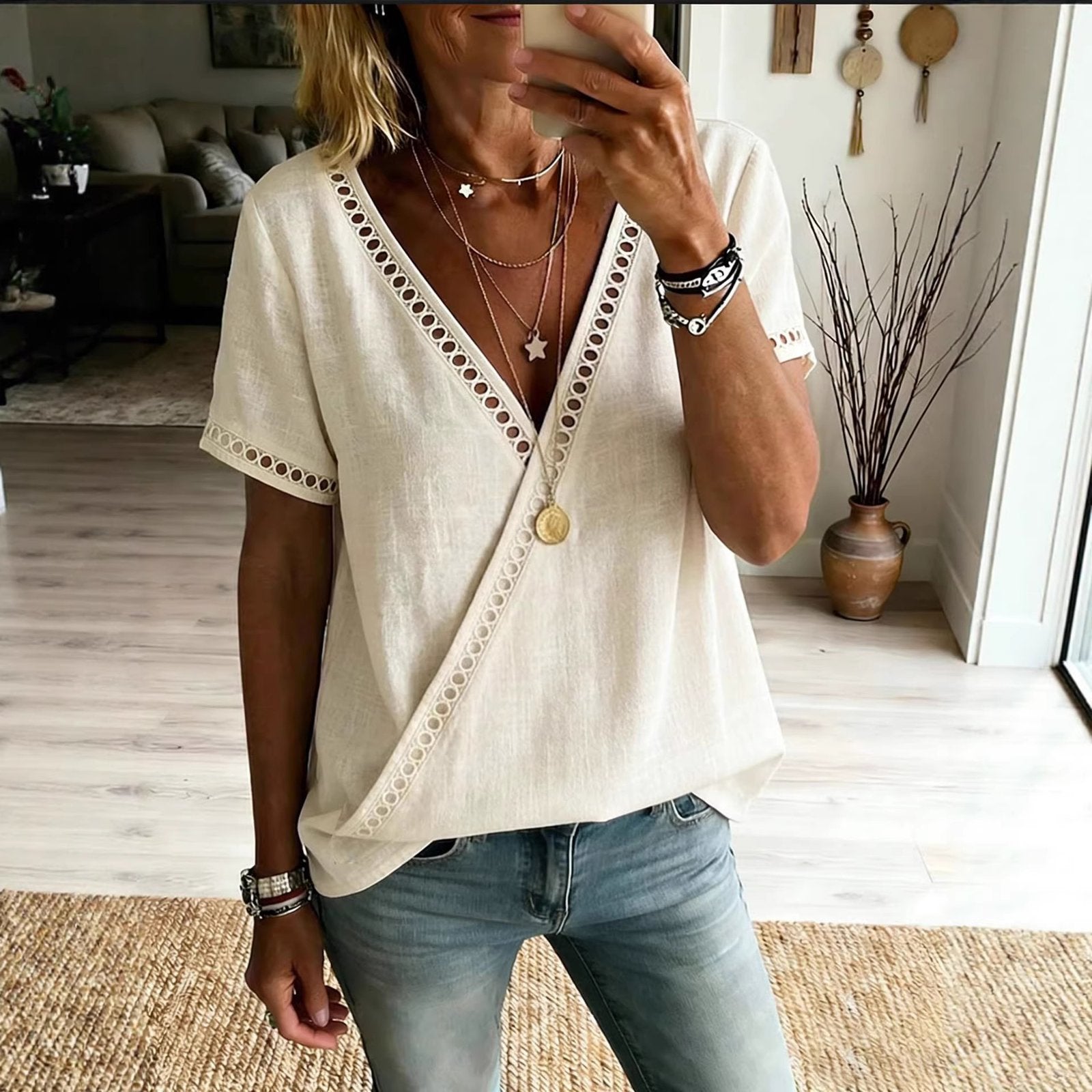 V-Neck Lace Top
