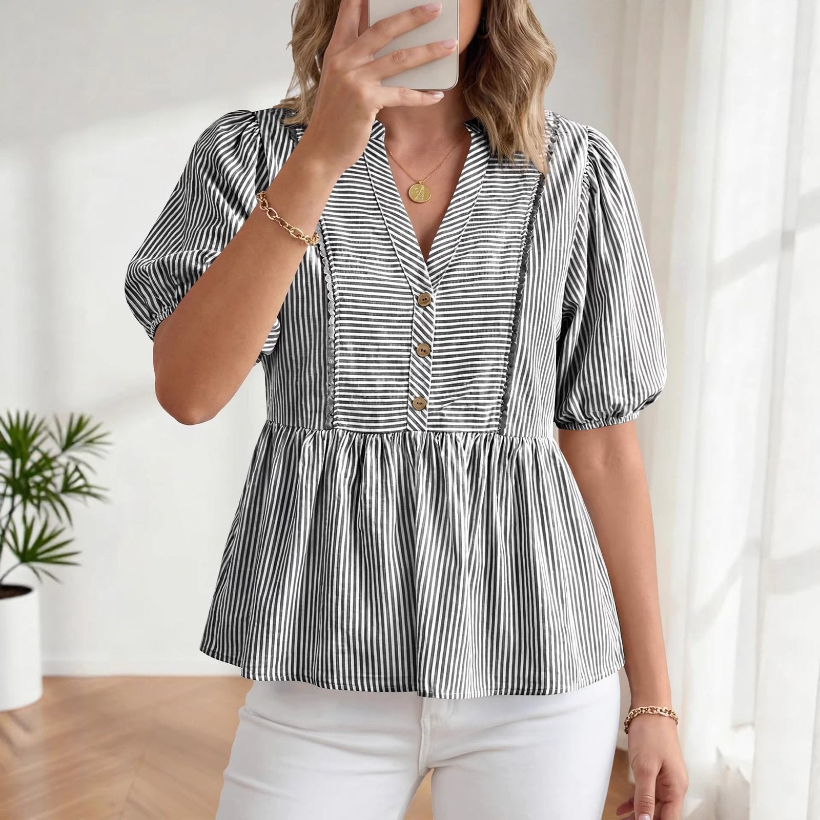 Striped V-Neck Top