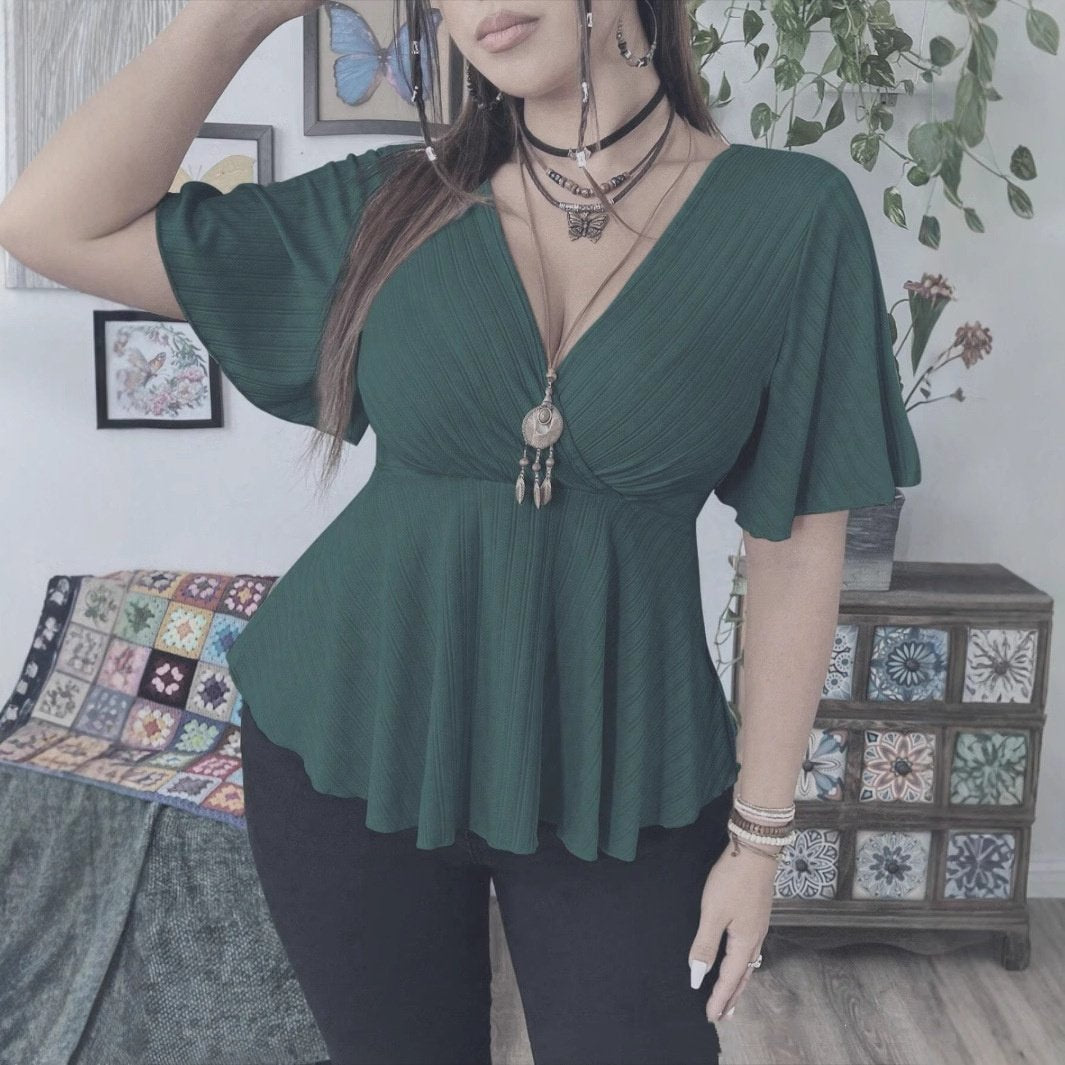 Comfortable Elastic Women's Crew Neck Blouse
