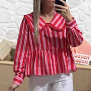 New Striped Doll Collar Long-Sleeve Cute Shirt For Women