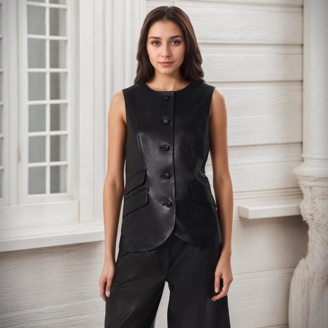 Black PU Leather Vest for Women - Stylish & Versatile