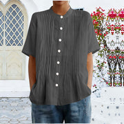 Vintage Short Sleeve Loose Fit Cotton Linen Blouse