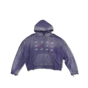 Washed Rhinestone Hoodie for Women - Double-Layer Purple Sweatshirt