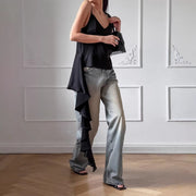 Black Ruffled Trim Asymmetrical Camisole
