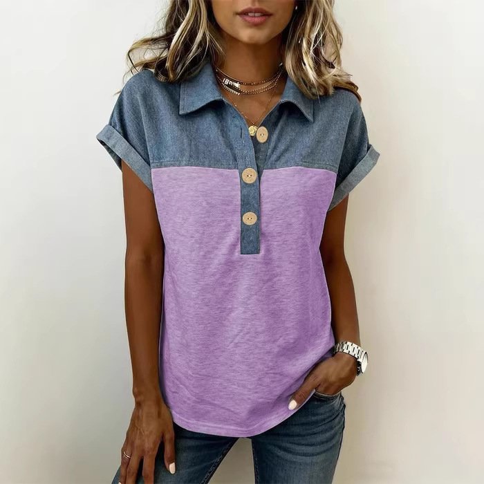 Color-Block Plus-Size Short-Sleeve Top for Women