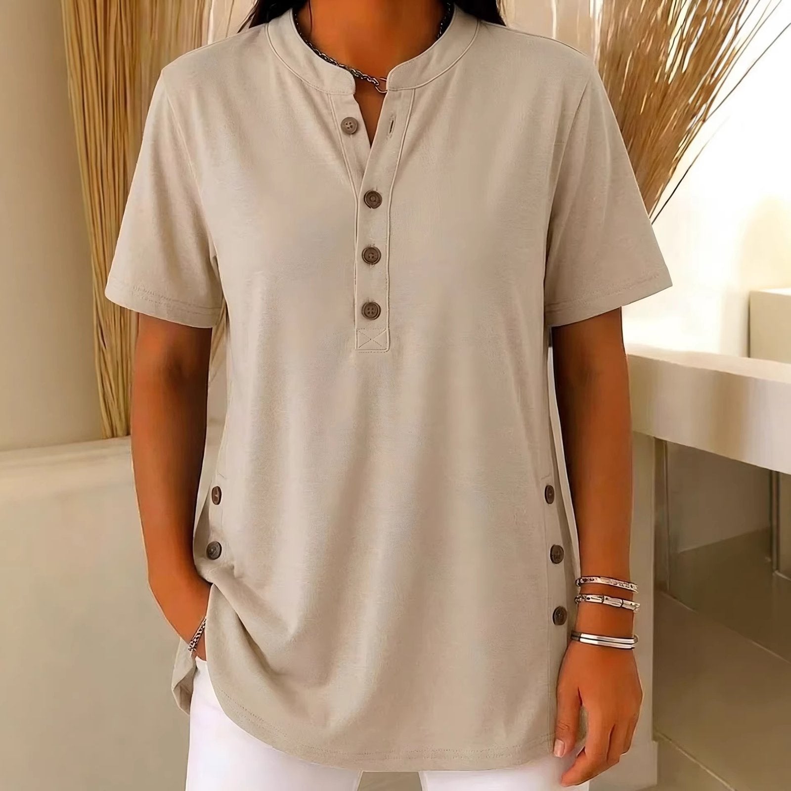 Casual V-Neck Short-Sleeve Top for Women
