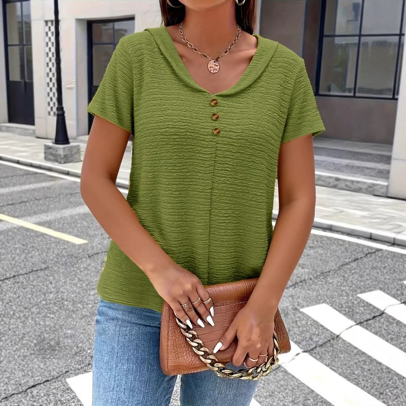 Navy Blue Button Down Short Sleeve Women's Shirts