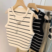 Summer Striped Vest for Women - Slim Fit, High Stretch, Elegant Style