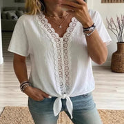 Elegant Women's V-Neck Short-Sleeve Linen Shirt