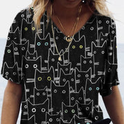 Sexy V-Neck Cartoon Animal Print Tee for Women