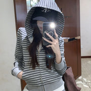 Women's Striped Long Sleeve Zip Up Hoodie Cardigan