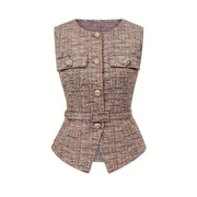 Women's Plaid Waist-Cinching Cardigan Vest