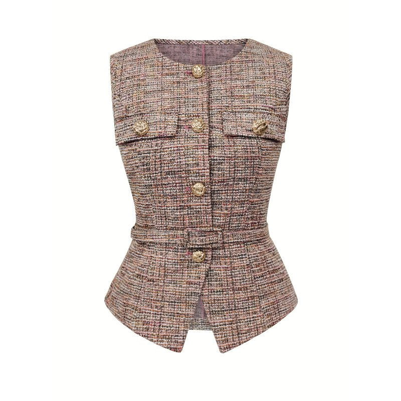 Women's Plaid Waist-Cinching Cardigan Vest