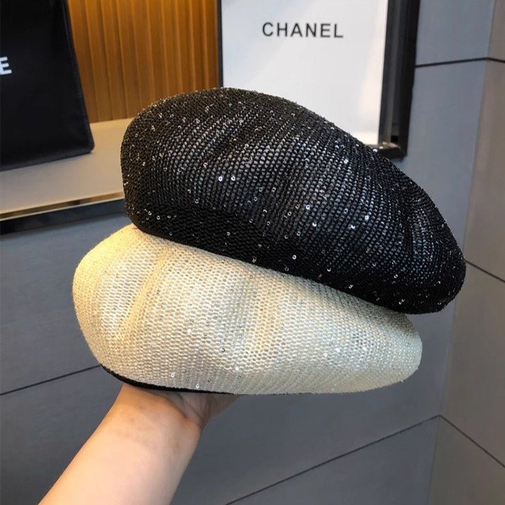 Korean-Style Sequin Beret Cap for Women