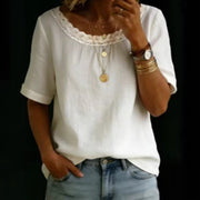 Elegant Lace Trim Patchwork Tee for Women