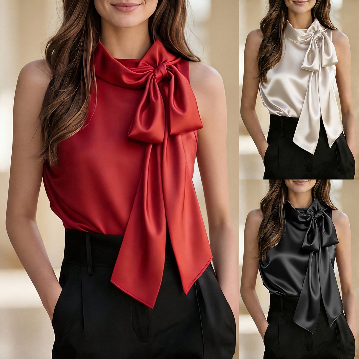Elegant Satin Bow Blouse for Women