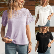 Lace Patchwork Raglan T-Shirt Top for Women