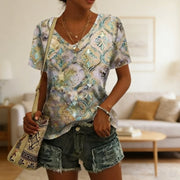 Bohemian Watercolor Damask V-Neck Tee