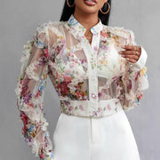 Elegant Lace Floral Blouse Long Sleeve