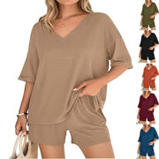 Summer Casual V-Neck Top & Shorts Set for Women