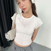 Women's Crew-neck Slim-fit Short-sleeve Top - Fresh & Sweet Style