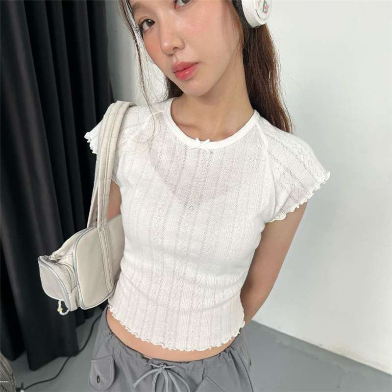 Women's Crew-neck Slim-fit Short-sleeve Top - Fresh & Sweet Style