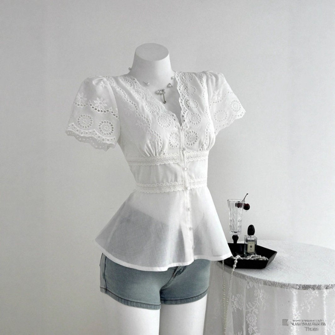 Elegant Lace Trim Short Sleeve Top for Women
