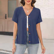 Loose Fit Women's Short-Sleeve Button-Down Top