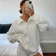 Loose Fit Sweatshirt with Turn-down Collar