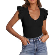Women's Ruffle Sleeve Knit Tops for Summer