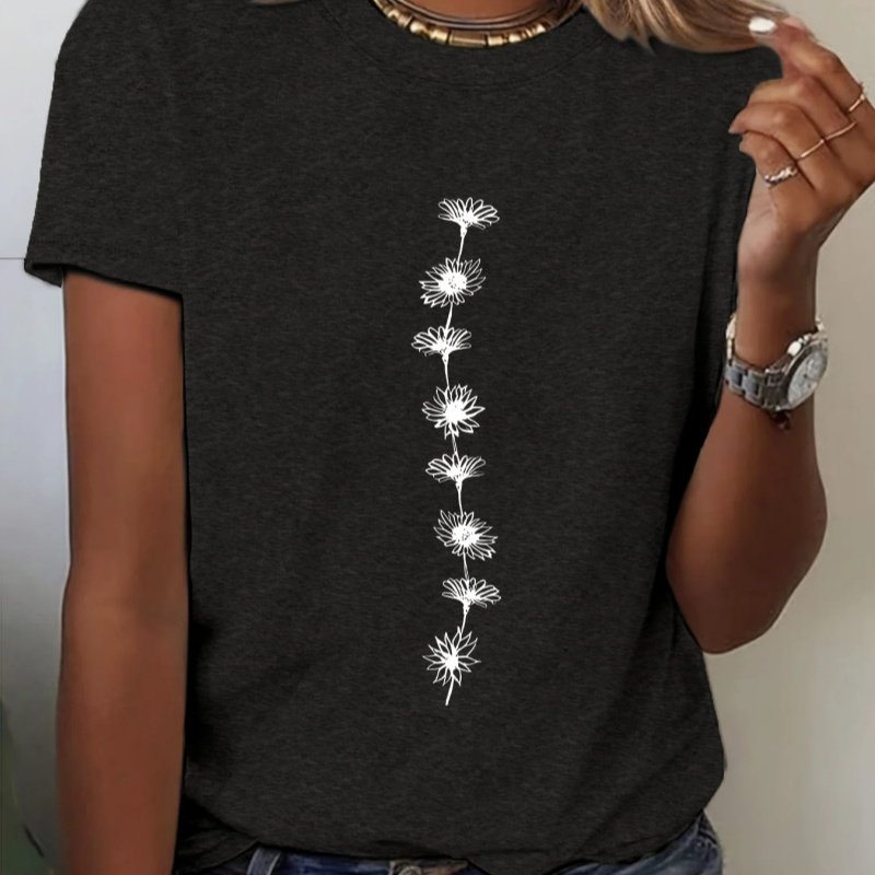 Sunflower Print Casual Tee for Women