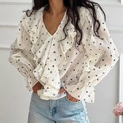 Women's Loving-Heart Print V-Neck Loose Shirt