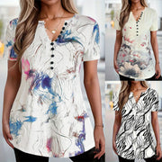 Women's Loose Fit Printed V-Neck Tee
