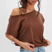 One-Shoulder Solid Color Women's T-Shirt