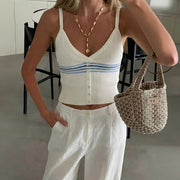 Comfortable Beige V-Neck Knitted Vest for Women