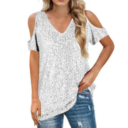 Sequin Off-the-Shoulder Short-Sleeve Top for Women