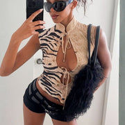 Sexy Print Midriff-Baring Pullover Top