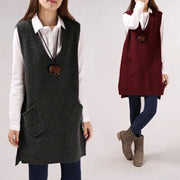 Plus-Size V-Neck Knitted Sweater Vest for Women, Loose Fit, One Size