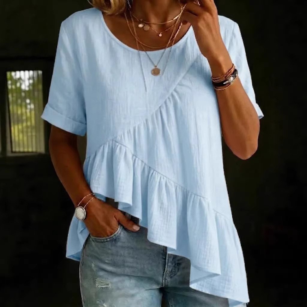 Relaxed Fit Cotton-Linen Blend T-Shirt for Women