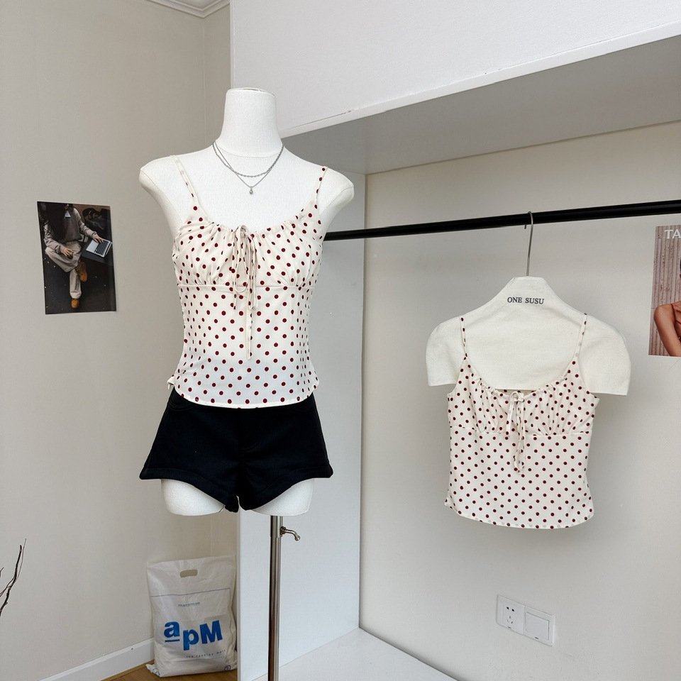 Raspberry Red Polka Dot Camisole Tops for Women