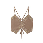 V-Neck Camisole for Women - Simple Embroidered Street Fashion Top