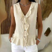 Ruffle Trim Sleeveless V-Neck Top for Women