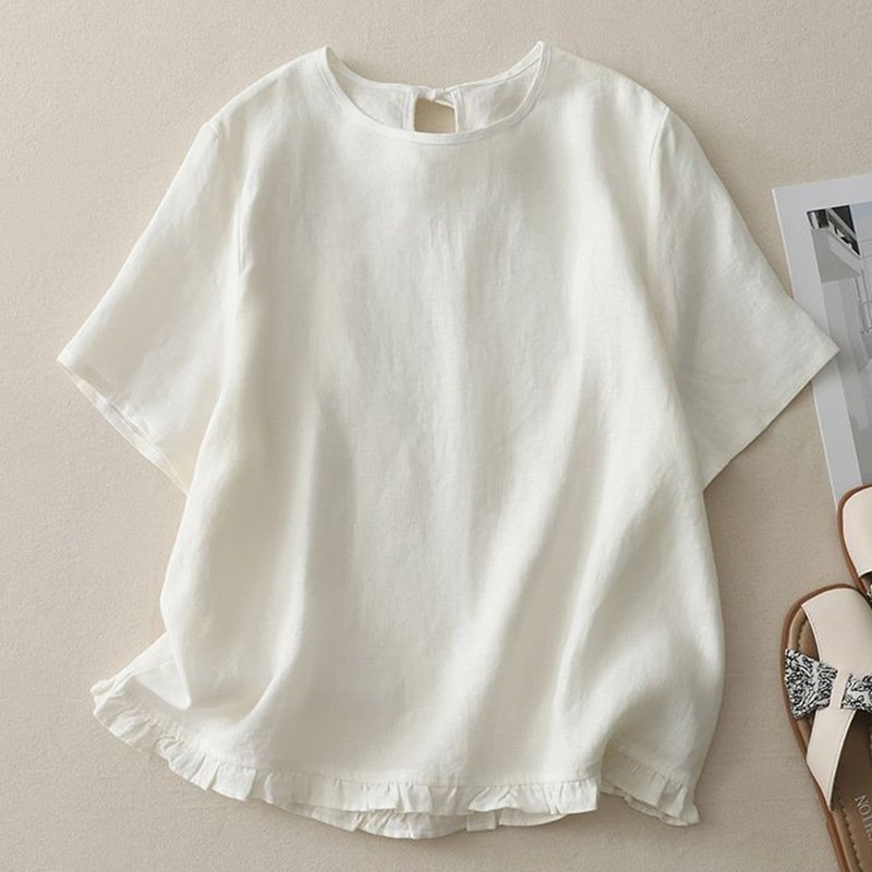 Retro Style Casual Short-Sleeve Shirt for Women