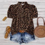Leopard-Print Blouse for Women - Elegant Short-Sleeved Top