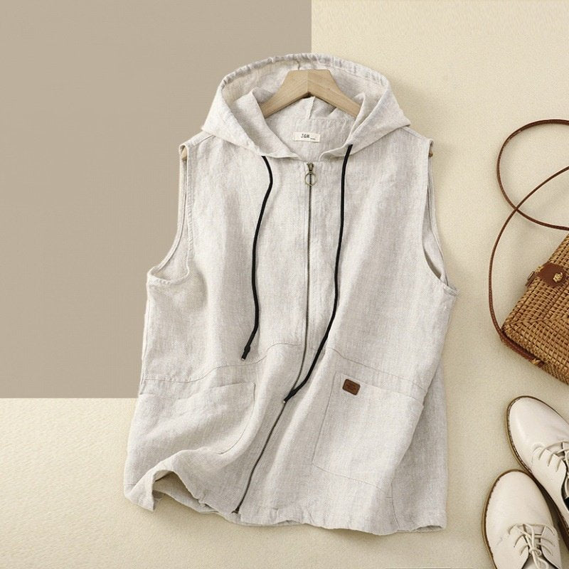 Retro-Style Vest for Women, Loose Fit, Sleeveless, Cotton Blend