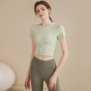 High-End Yoga Wear Women's Short-Sleeve Sports Top with Chest Pads